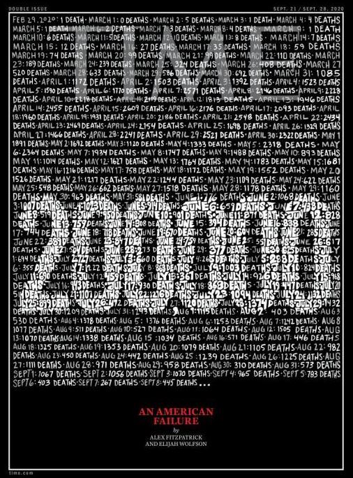 美新冠逝者近20万 《时代周刊》封面：美国式失败
