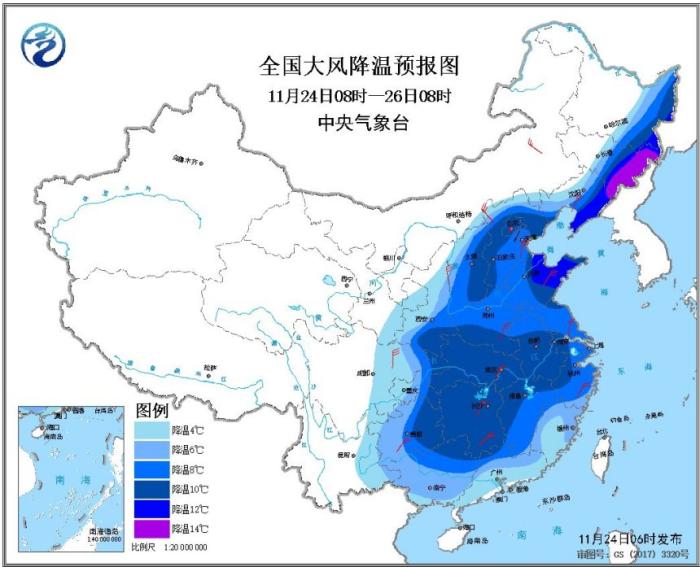 寒潮蓝色预警：西北华北东北等局地降温幅度可达12℃